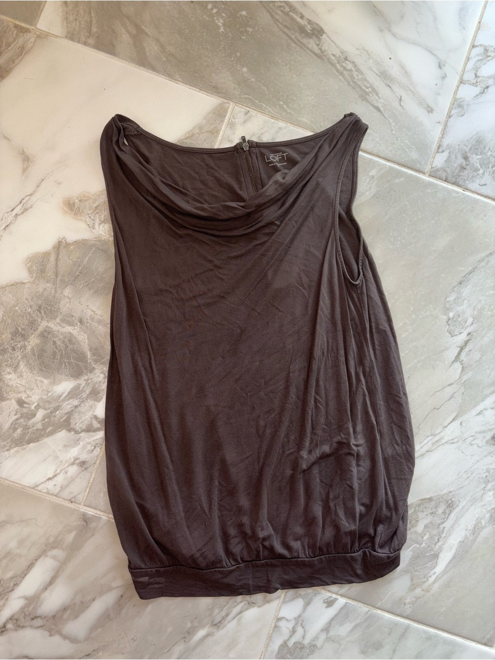 LOFT Brown Draped Cowl Neck Top